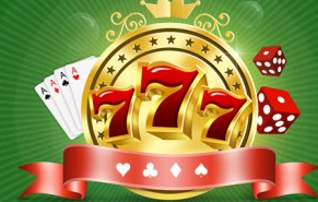 Logo med terninger, symboler, tall og kort fra en kortstokk